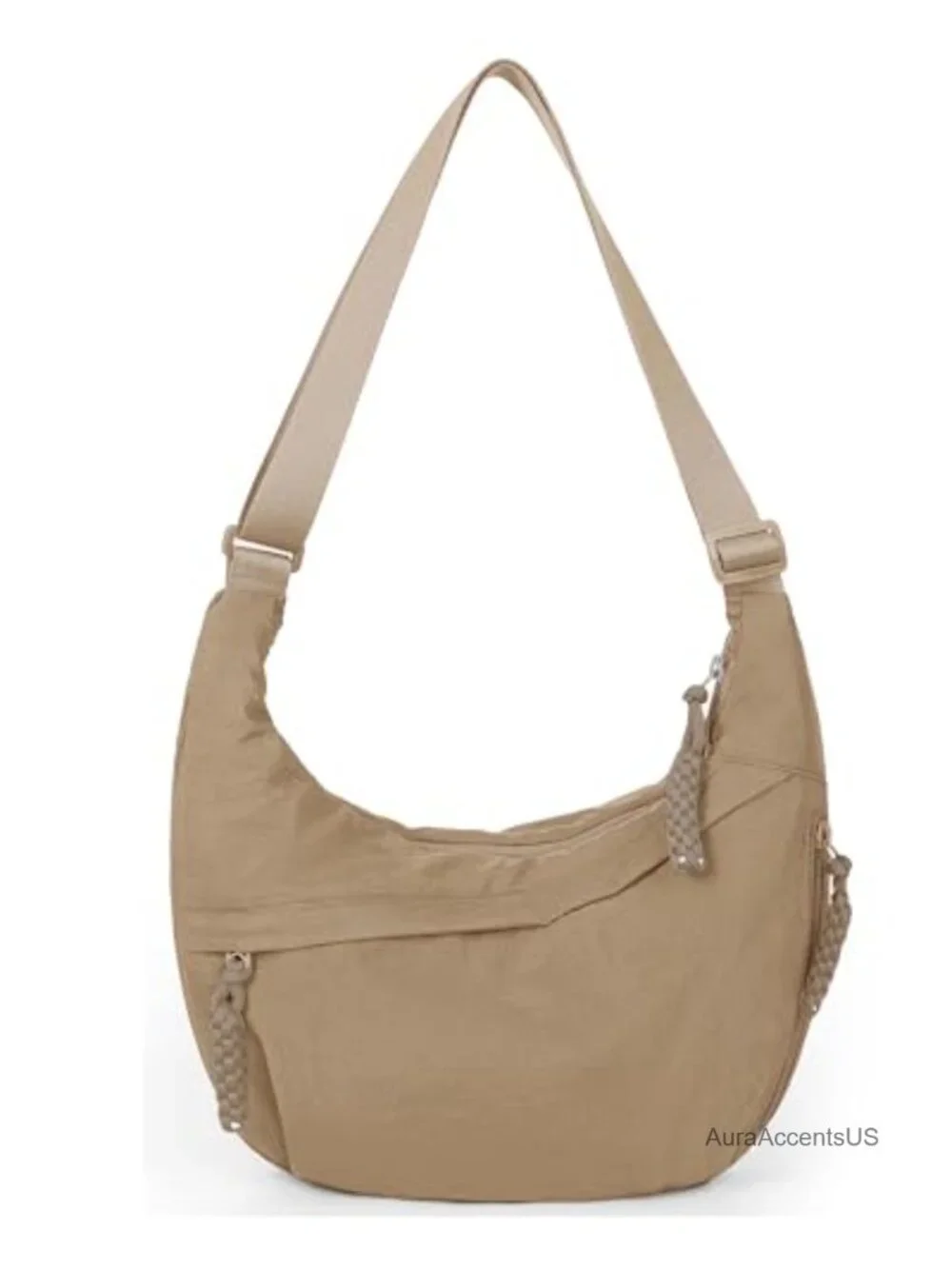 Nylon Crescent Crossbody Bag Medium Slouchy Hobo with Multiple Pockets